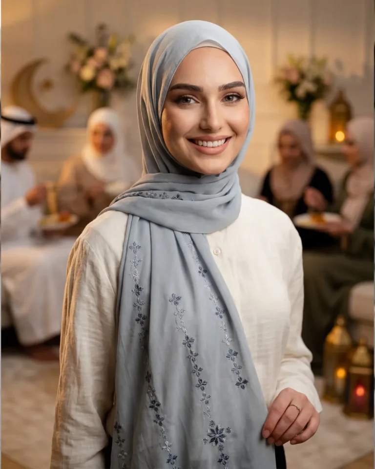 High-Quality AI Image for Embroidered Hijab Business in Jordan