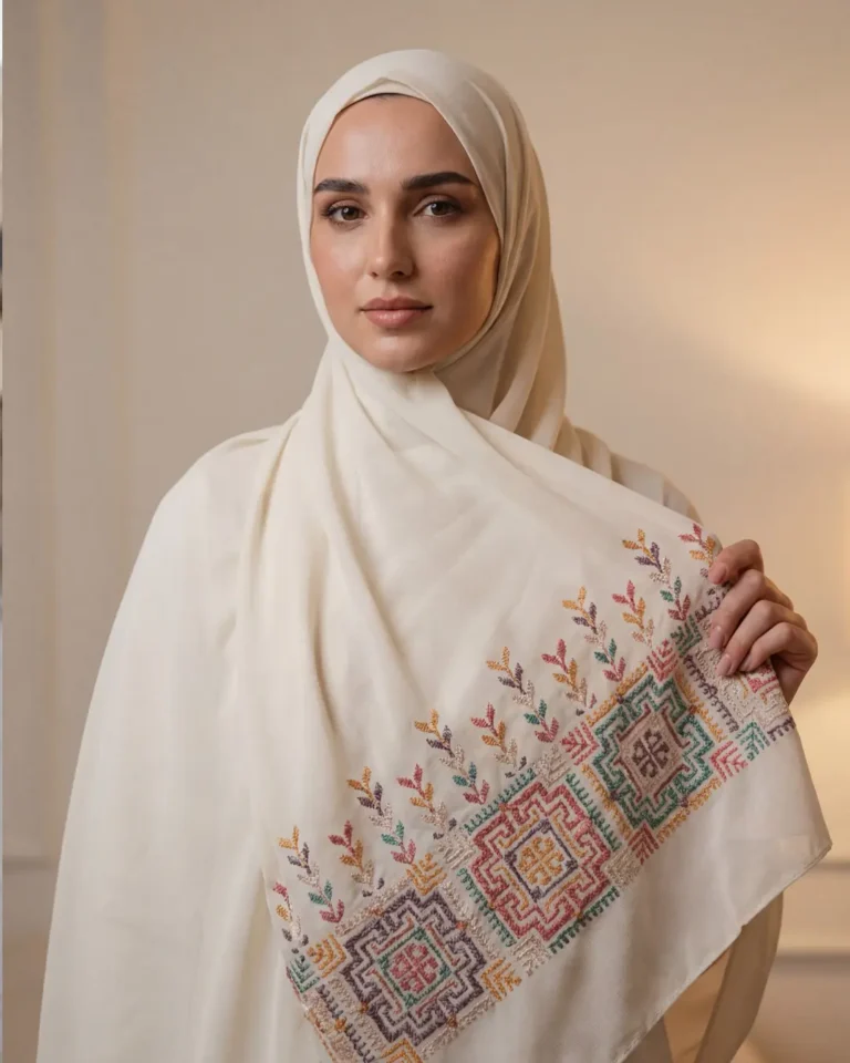 High-Quality AI Image for Embroidered Fashion Hijab Business in Jordan